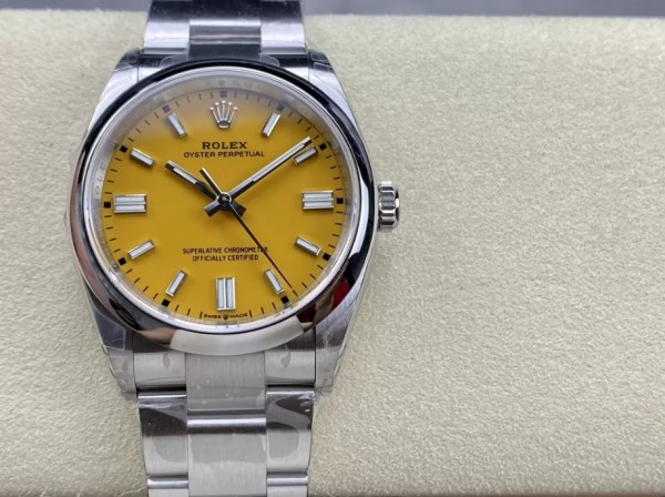 VS공장 롤렉스 오이스터 퍼페츄얼 옐로우 다이얼 바인덱스 SS 브레이슬릿 36mm 126000